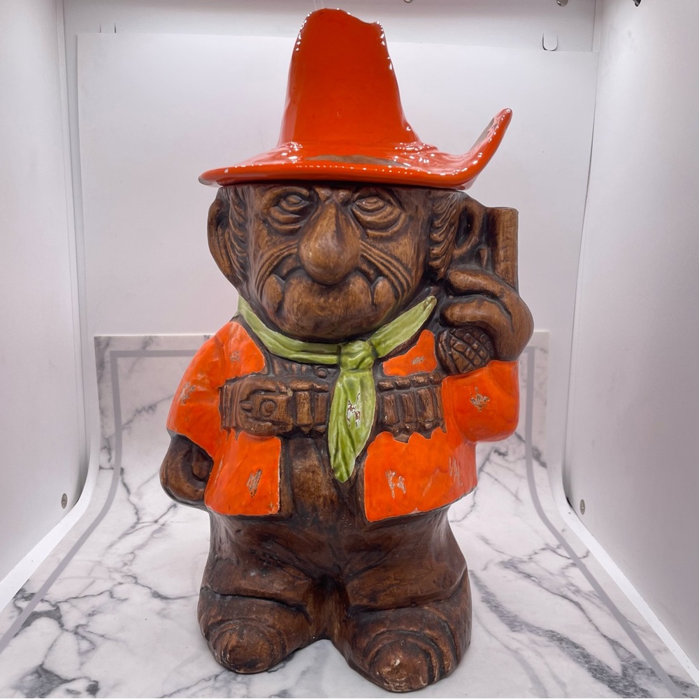 VTG Treasure Craft Cookie Jar Old Man Western Cowboy Bandit Collectible USA